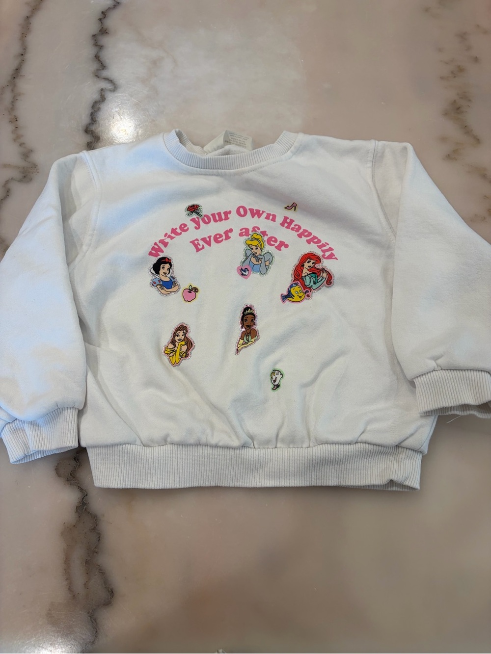 H&M White Girls' Sweatshirt with Pink Slogan & Princess Patches
